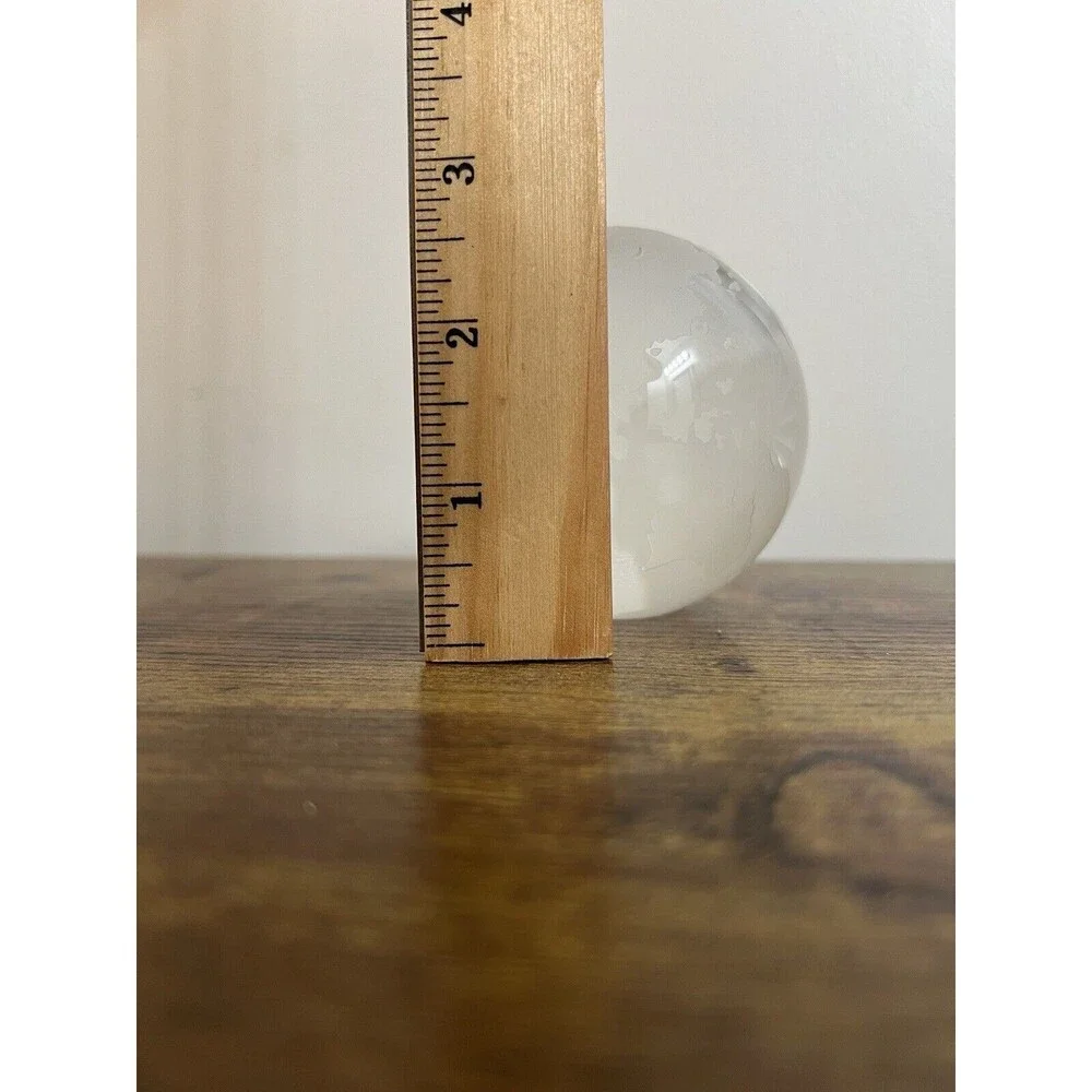 Vtg Clear WORLD MAP GLOBE Etched Glass Large Marble Paperweight Office Decor